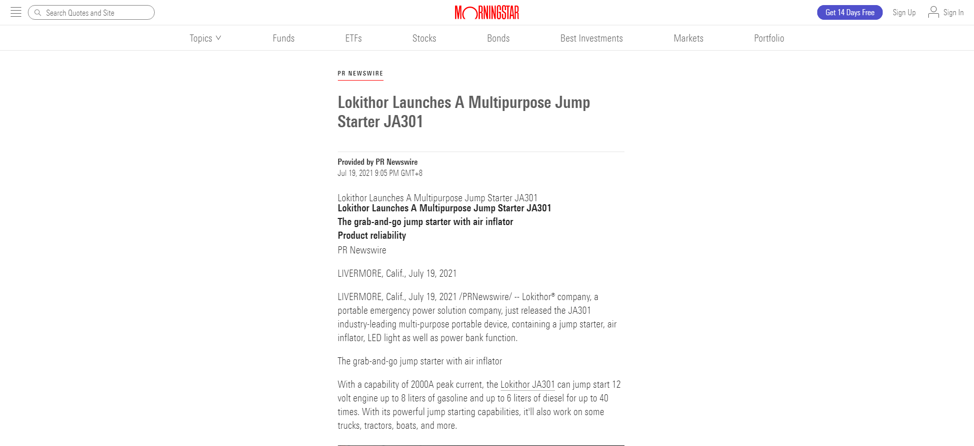 Lokithor推出多功能啟動(dòng)電源JA301 報道來(lái)源 morningstar